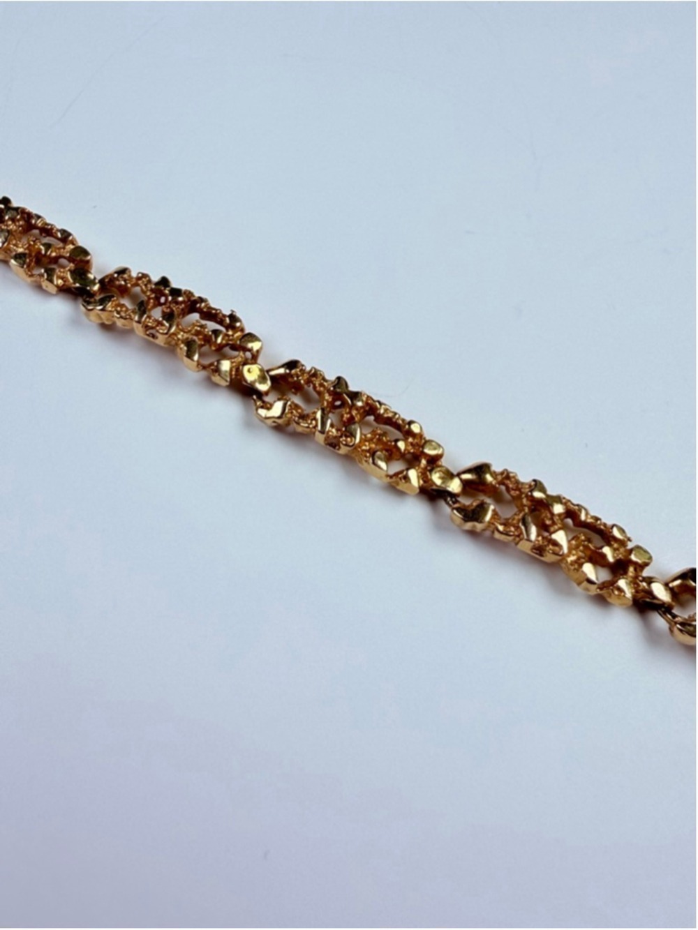 14K Solid Yellow Gold Open Link Panel Textured Nugget 5.5MM Vintage Bracelet - Picture 7 of 11